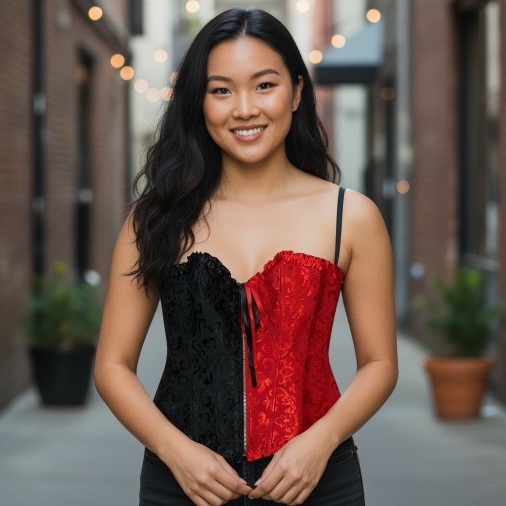 Burlesque Bustier Corset Top Womens XL Red Black Victorian Bridgerton Whimsigoth